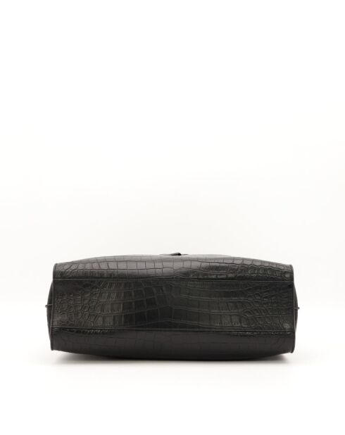Schwarze Tagestasche aus Leder mit Krokodilprägung - Sehr guter Zustand - 36x25x17 cm