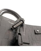Schwarze Tagestasche aus Leder mit Krokodilprägung - Sehr guter Zustand - 36x25x17 cm