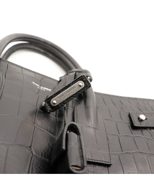 Schwarze Tagestasche aus Leder mit Krokodilprägung - Sehr guter Zustand - 36x25x17 cm