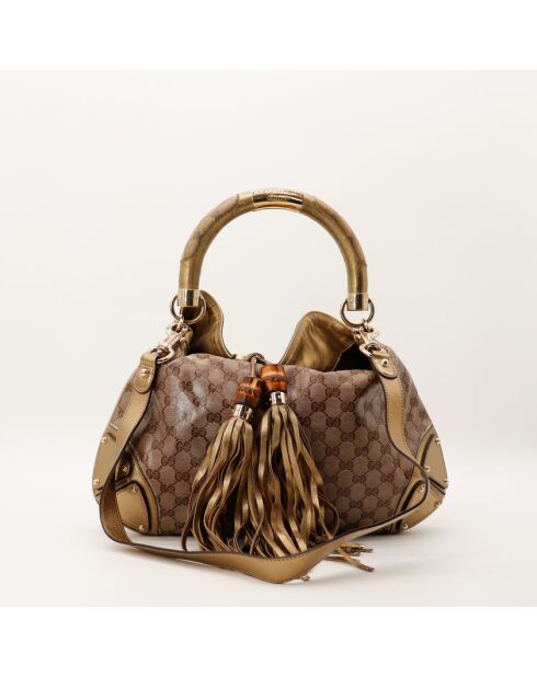 Indy Hobo Ledertasche in Braun/Gold - Guter Zustand - 38x32x2 cm