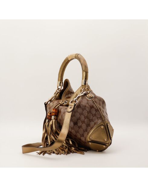 Indy Hobo Ledertasche in Braun/Gold - Guter Zustand - 38x32x2 cm