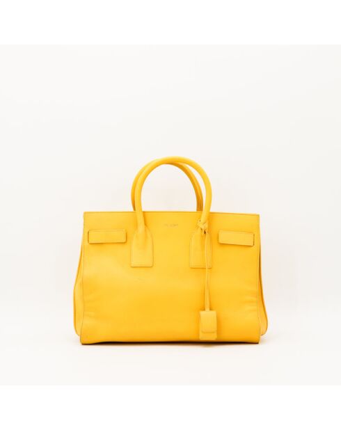 Kleine gelbe Ledertasche - Sehr guter Zustand - 36x28x16 cm