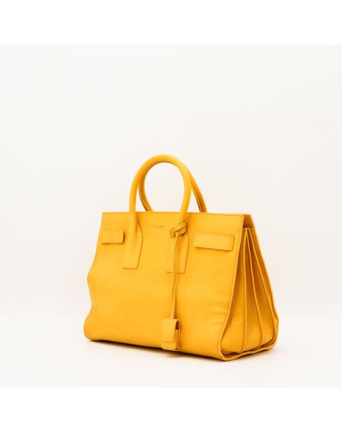 Kleine gelbe Ledertasche - Sehr guter Zustand - 36x28x16 cm