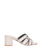 Wit/bruine sandalen met zachte hak - hak van 6 cm