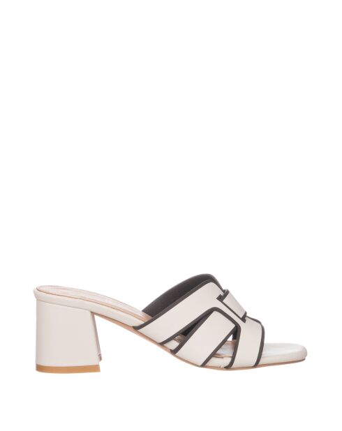 Wit/bruine sandalen met zachte hak - hak van 6 cm
