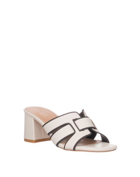 Wit/bruine sandalen met zachte hak - hak van 6 cm