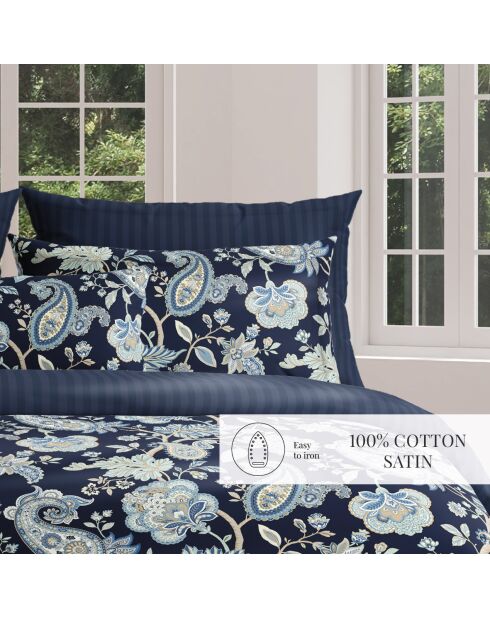 Taie de traversin satin de coton Kashmir bleu foncé - 43x210 cm