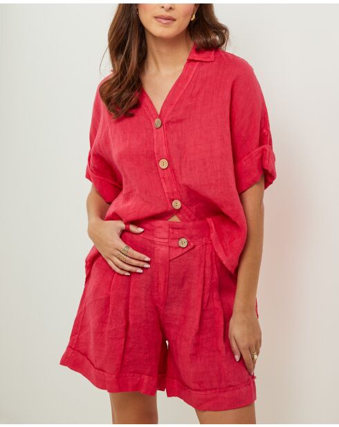 Shirt van 100% linnen Marshmallow Coral