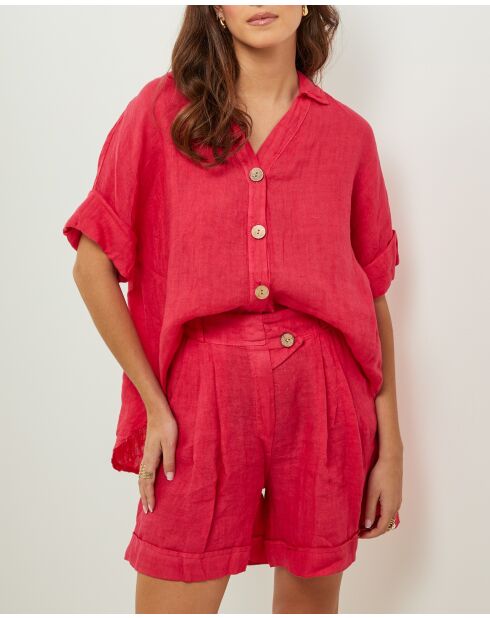 Shirt van 100% linnen Marshmallow Coral