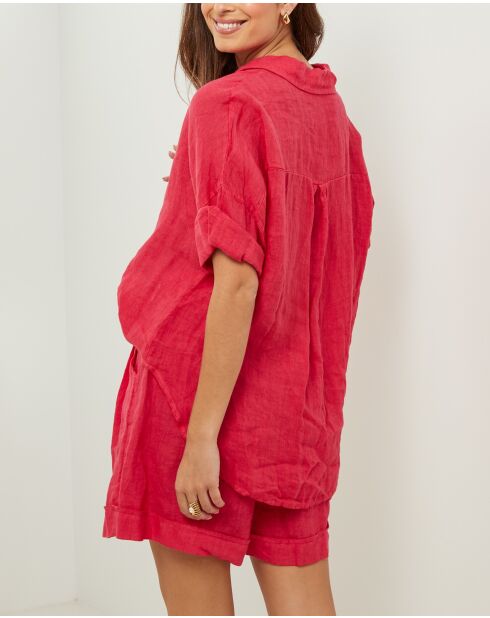 Shirt van 100% linnen Marshmallow Coral