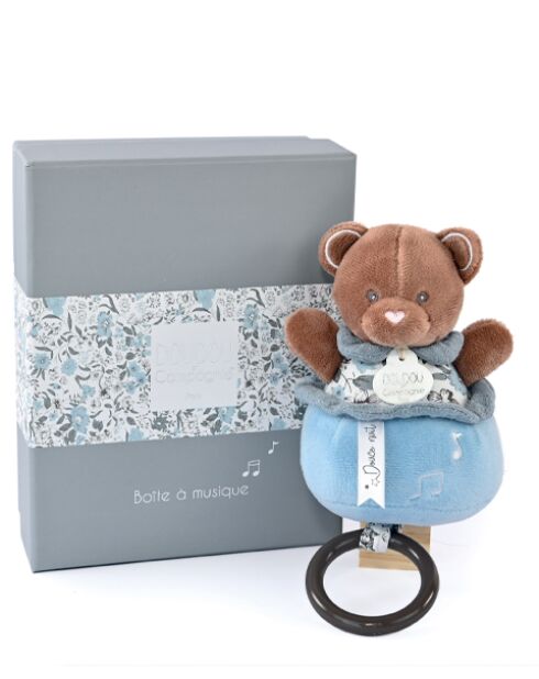 Boîte à musique Ours Boh'aime marron/bleu - 20 cm