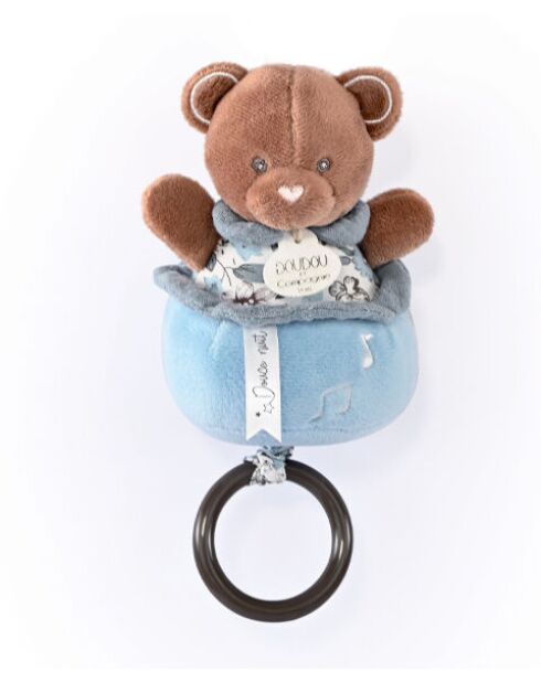 Boîte à musique Ours Boh'aime marron/bleu - 20 cm