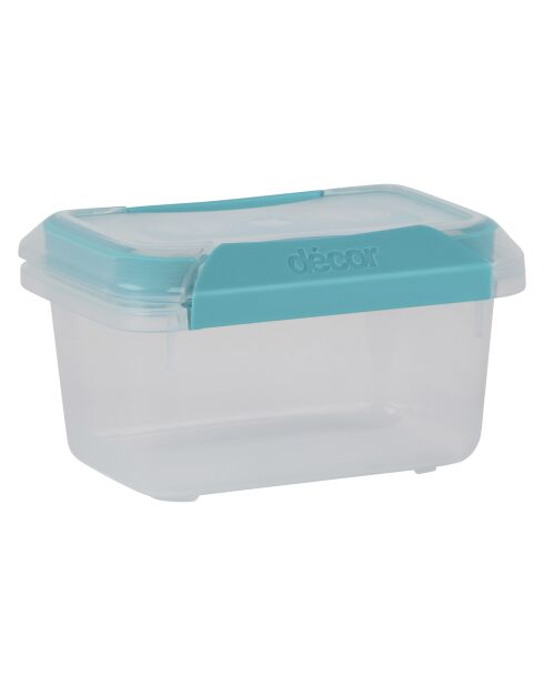 Caja hermética con clip azul y transparente, 0,35 L