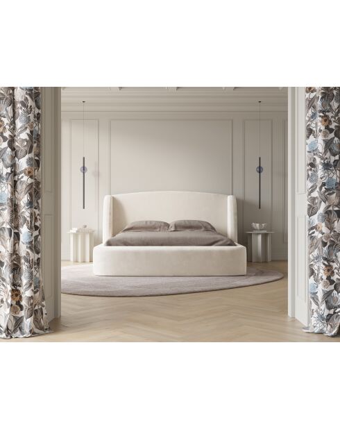 Lit avec tête de lit en velours beige clair - 103x216x222 cm
