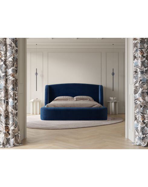 Lit avec tête de lit en velours bleu roi - 103x216x222 cm