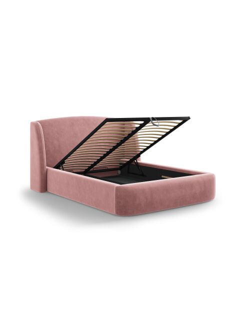 Lit avec tête de lit en velours rose - 103x216x242 cm