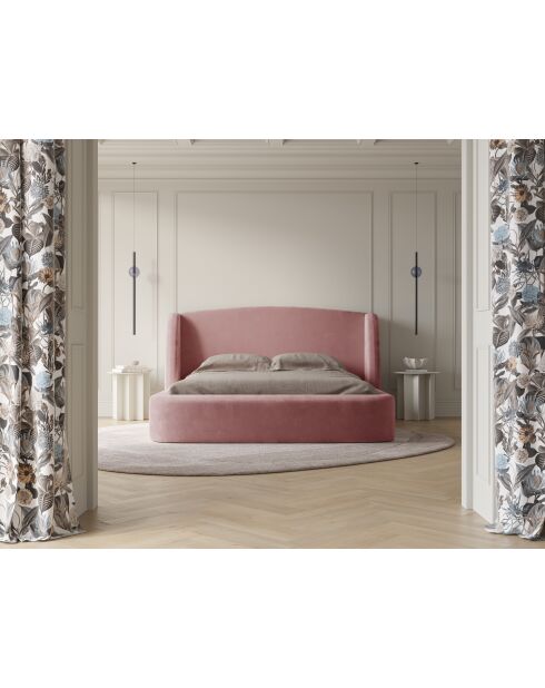 Lit avec tête de lit en velours rose - 103x216x242 cm