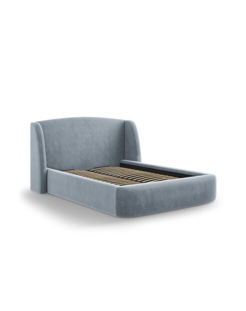 Bed met lichtblauw fluwelen hoofdeinde - 103x216x202 cm