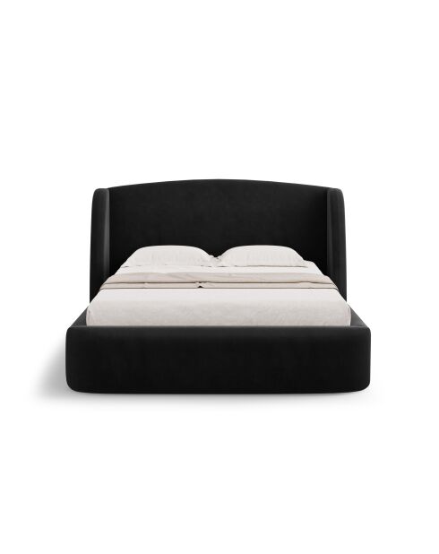 Lit avec tête de lit en velours noir - 103x216x222 cm