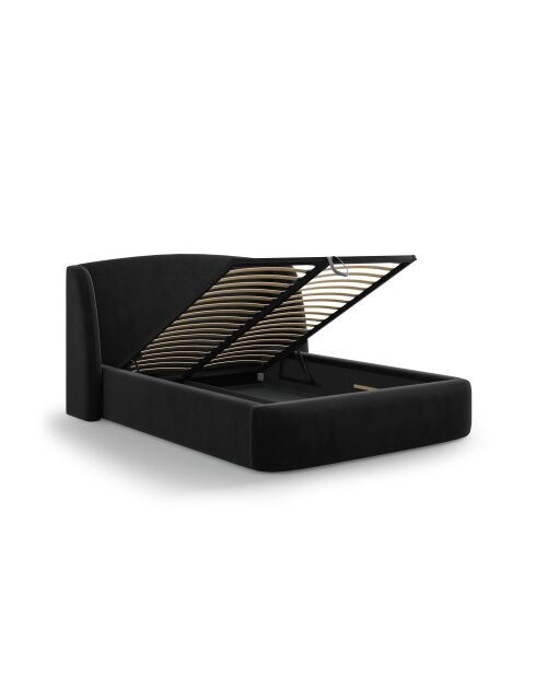 Lit avec tête de lit en velours noir - 103x216x222 cm