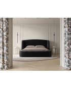 Lit avec tête de lit en velours noir - 103x216x222 cm
