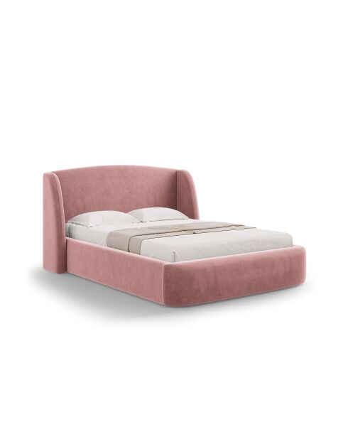 Bett mit rosafarbenem Samtkopfteil - 103x216x202 cm