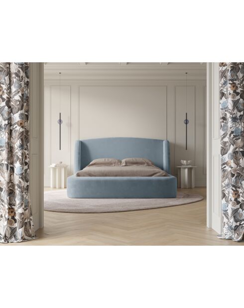 Bed met lichtblauw fluwelen hoofdeinde - 103x216x182 cm