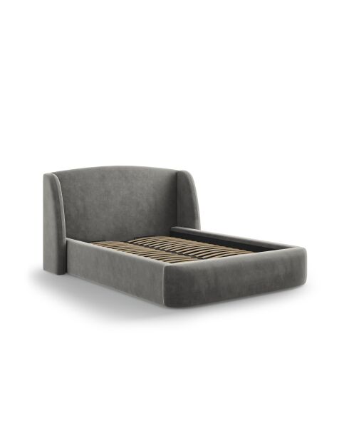 Bett mit hellgrauem Samtkopfteil - 103x216x242 cm