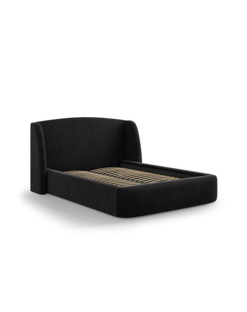 Lit avec tête de lit en velours noir - 103x216x182 cm