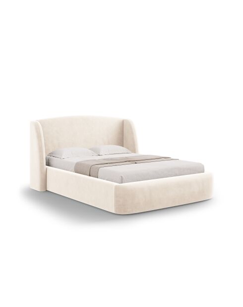 Lit avec tête de lit en velours beige clair - 103x216x202 cm