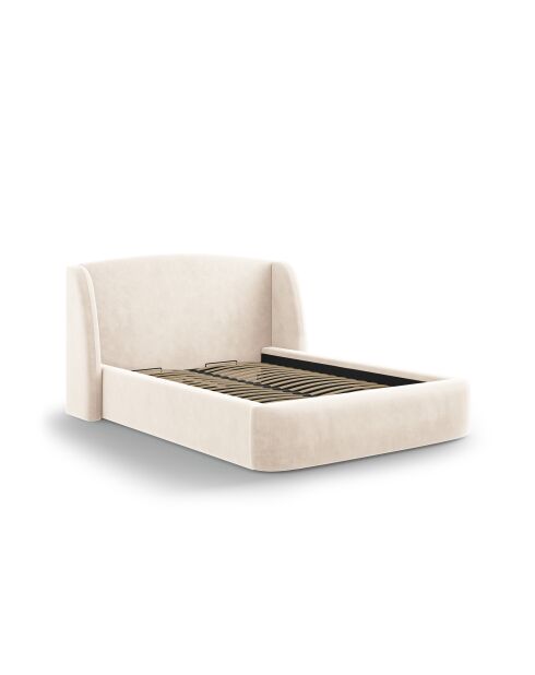 Lit avec tête de lit en velours beige clair - 103x216x202 cm