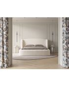 Lit avec tête de lit en velours beige clair - 103x216x202 cm