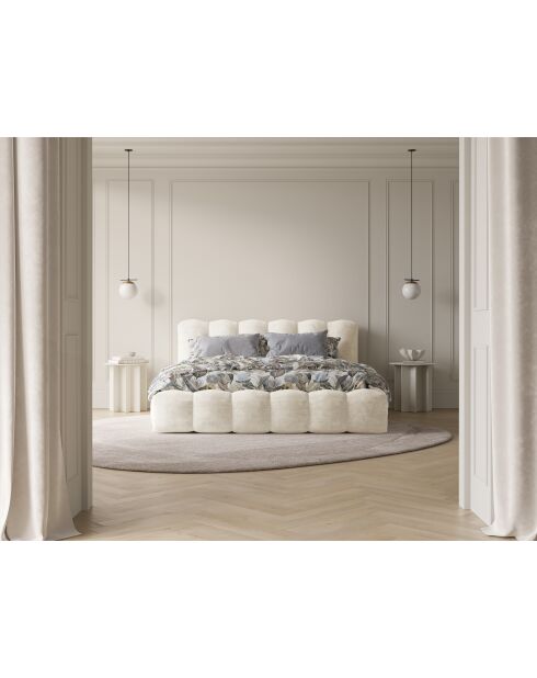 Lit coffre avec tête de lit beige clair - 95x226x226 cm