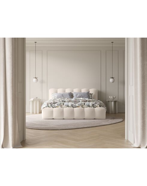Lit coffre avec tête de lit beige clair - 95x226x186 cm