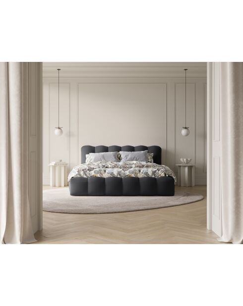 Lit coffre avec tête de lit anthracite - 95x226x206 cm