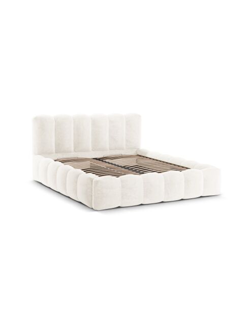 Lit coffre avec tête de lit beige clair - 95x226x166 cm