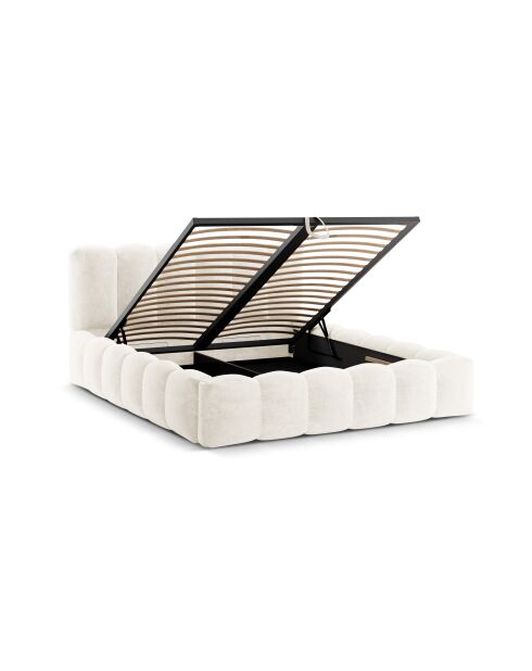 Lit coffre avec tête de lit beige clair - 95x226x166 cm