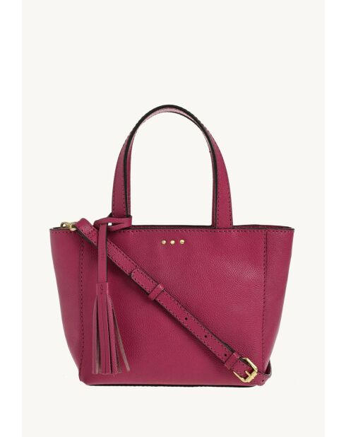 Mini-draagtas van fuchsia leer met 3 studs - 19x22x9 cm
