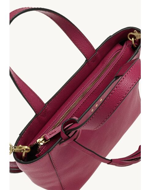 Mini-draagtas van fuchsia leer met 3 studs - 19x22x9 cm