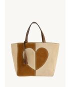 Parisien leren draagtas medium suède multi cognac - 28x31x14 cm