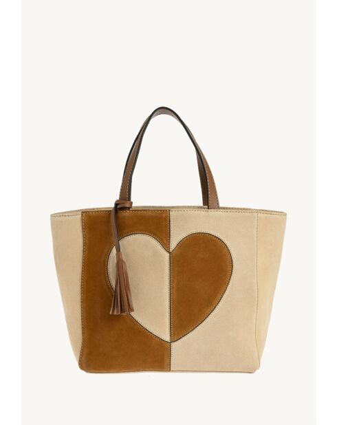 Parisien leren draagtas medium suède multi cognac - 28x31x14 cm