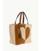 Parisien leren draagtas medium suède multi cognac - 28x31x14 cm