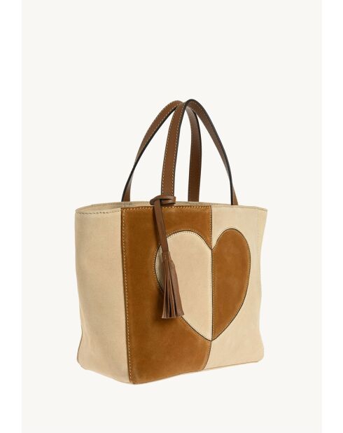 Parisien leren draagtas medium suède multi cognac - 28x31x14 cm