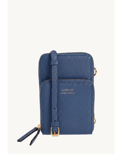 Pochette telephone en cuir Jill bleu jean - 17x11x4cm