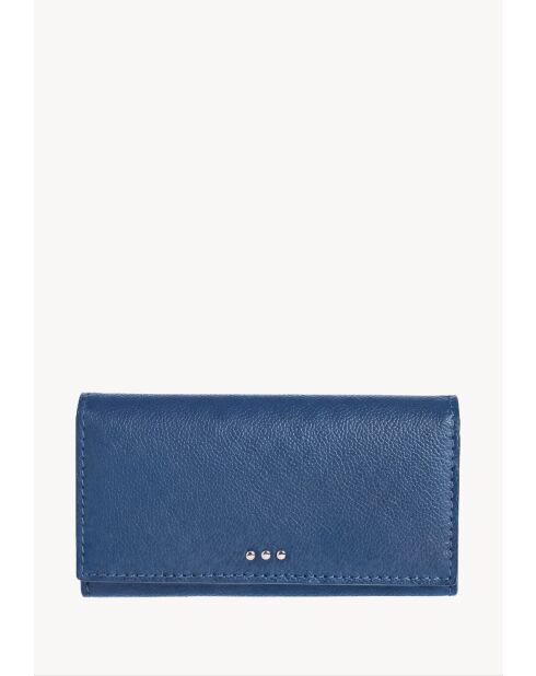 Brieftasche aus Leder mit Überschlag in Jeansblau, 11 x 19 x 4 cm