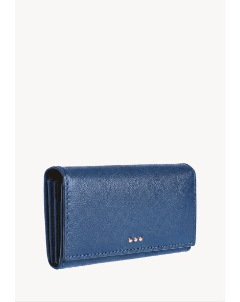 Brieftasche aus Leder mit Überschlag in Jeansblau, 11 x 19 x 4 cm