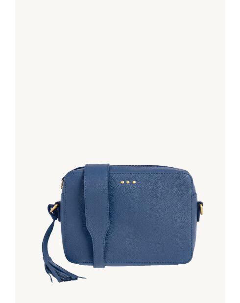 Kameratasche aus blauem Jeansleder mit 3 Nieten - 15x21x6 cm