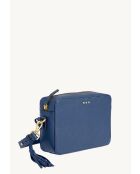 Kameratasche aus blauem Jeansleder mit 3 Nieten - 15x21x6 cm