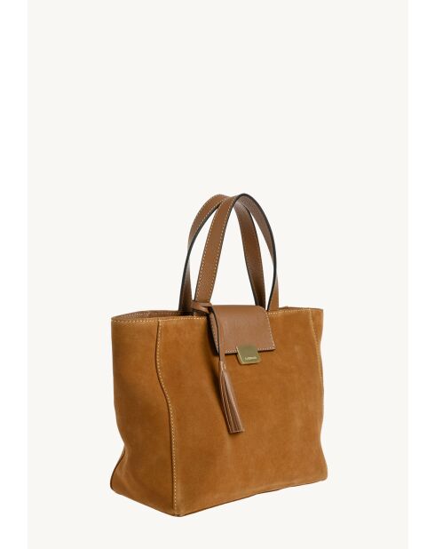 Parisien middelgrote suède leren draagtas cognac - 28x31x14 cm