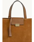 Parisien middelgrote suède leren draagtas cognac - 28x31x14 cm